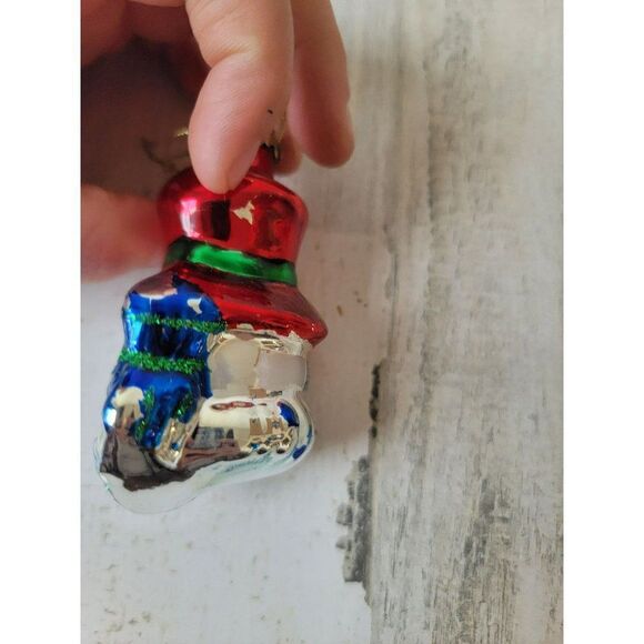 Snowman face glitter mistletoe blown glass ornament Xmas - Picture 4 of 9